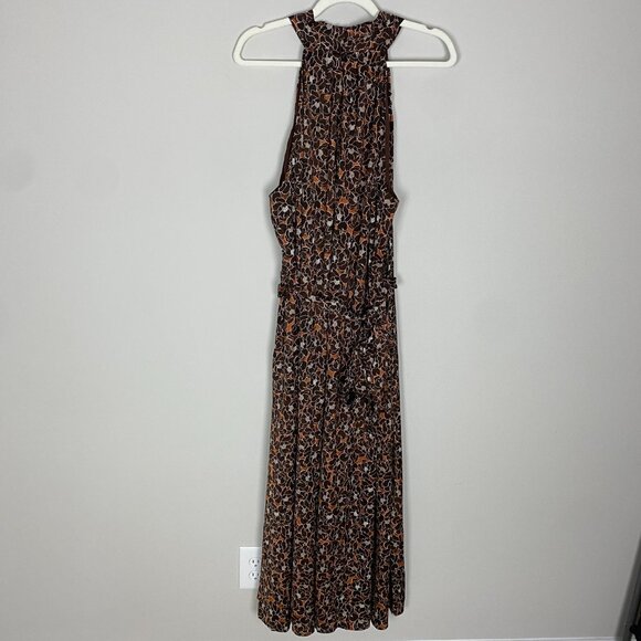 Banana Republic Floral Halter Style Midi Dress Women XL Tall Rustic Brown Belted - Picture 5 of 11